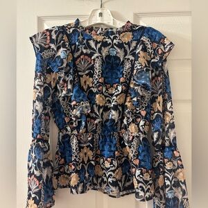 INC International Concepts Blue and Gold Floral Blouse
